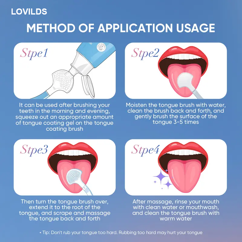 LOVILDS Tongue Cleaning Gel & Tongue Brush, for Cleaner Mouth Reduce Bad Breath