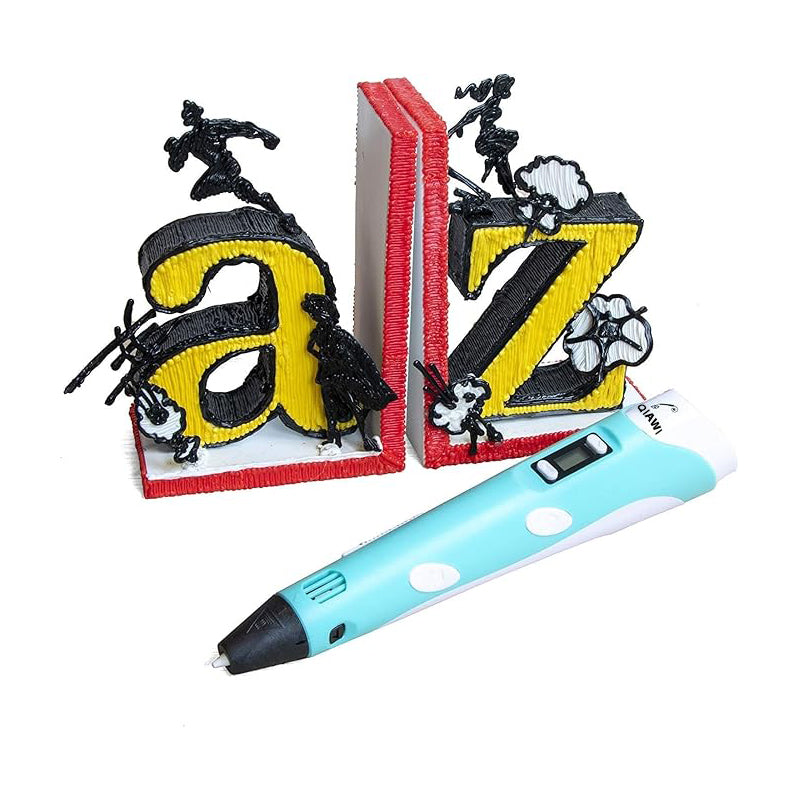 đ„Last Day Saleđ„ QIAWI's P1 3D Printing Pen with Display - Includes 3D Pen, 3 Starter Colors of PLA Filament, Stencil Book + Project Guide, and Charger