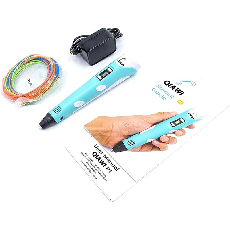 đ„Last Day Saleđ„ QIAWI's P1 3D Printing Pen with Display - Includes 3D Pen, 3 Starter Colors of PLA Filament, Stencil Book + Project Guide, and Charger