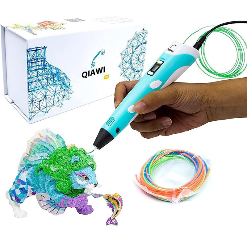 đ„Last Day Saleđ„ QIAWI's P1 3D Printing Pen with Display - Includes 3D Pen, 3 Starter Colors of PLA Filament, Stencil Book + Project Guide, and Charger