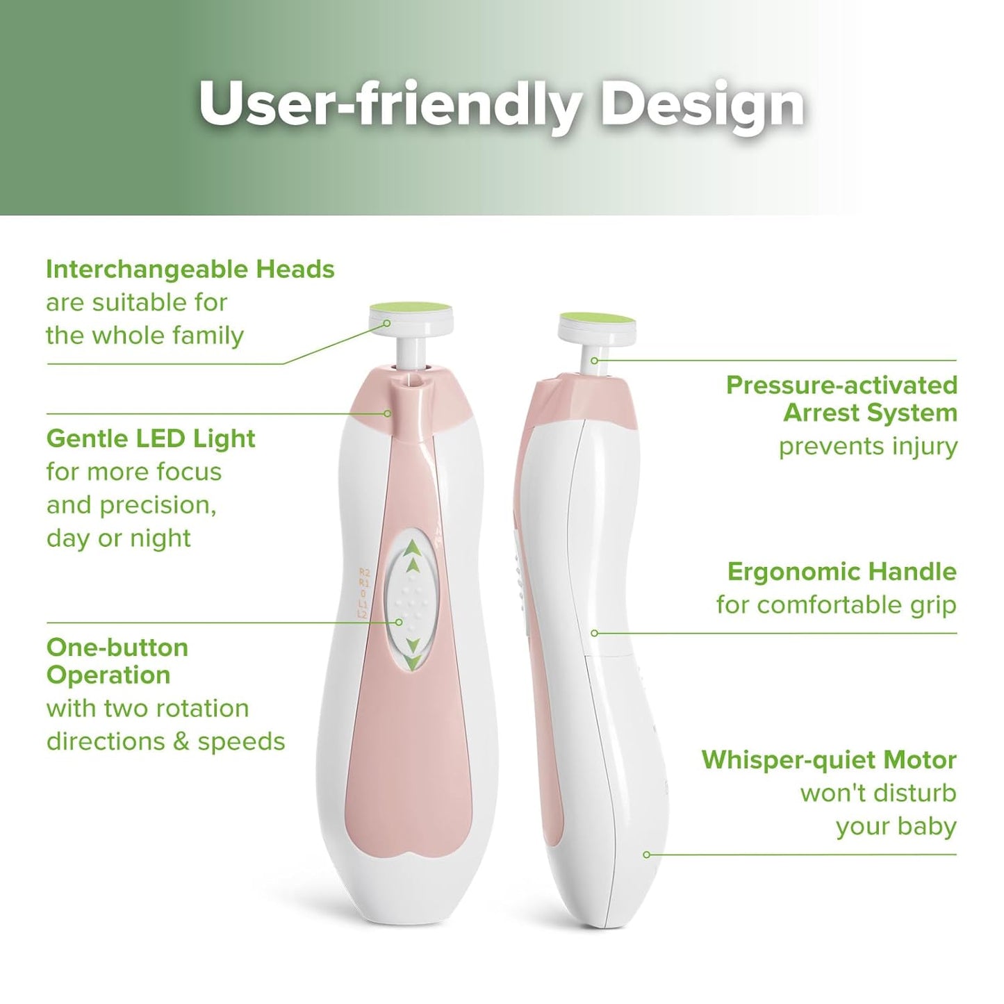 【Safety Guaranteed】Qooes Baby Electric Nail File | Anti-cut Injury Design with Low Noise | Specialized Nail Trimming and Shaping Device for Newborns