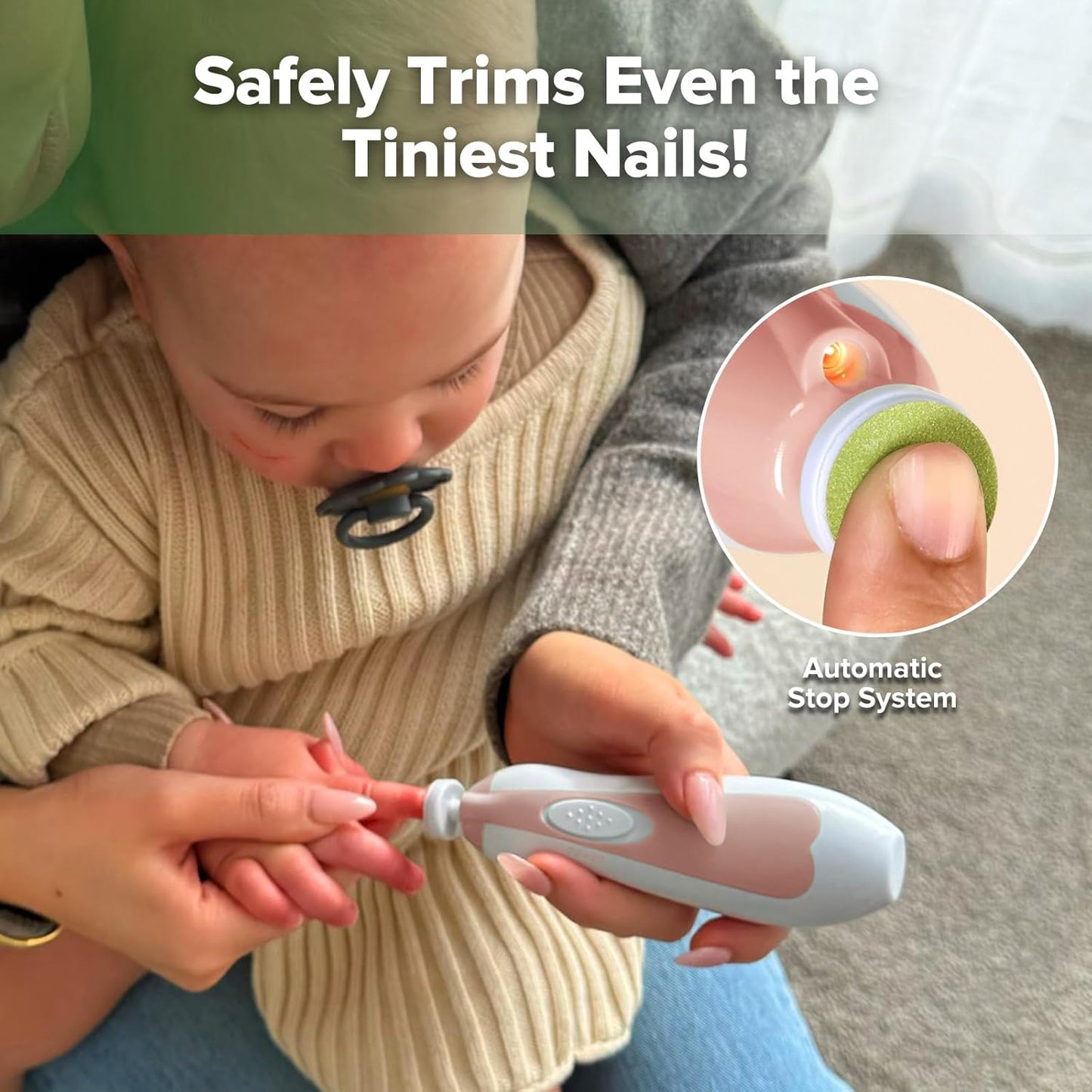【Safety Guaranteed】Qooes Baby Electric Nail File | Anti-cut Injury Design with Low Noise | Specialized Nail Trimming and Shaping Device for Newborns