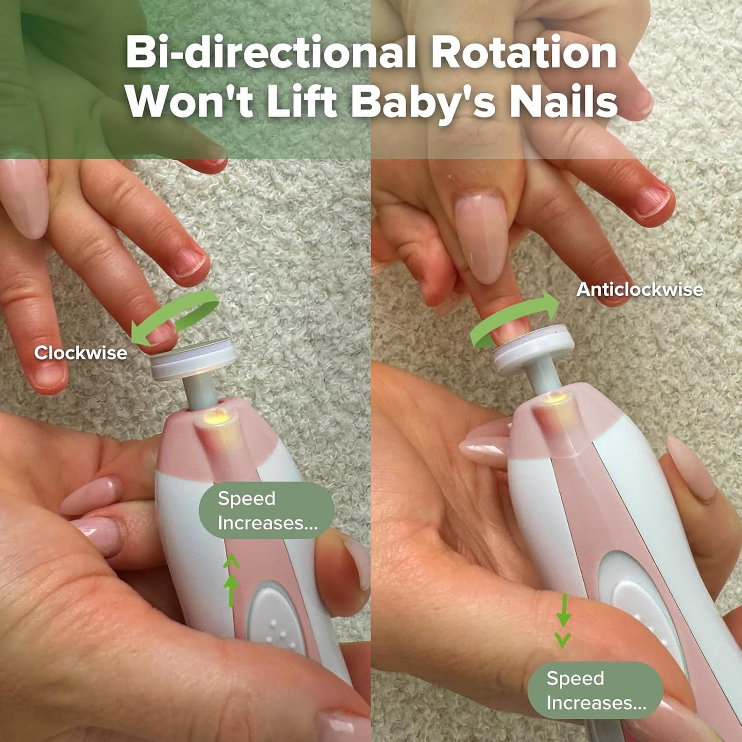 【Safety Guaranteed】Qooes Baby Electric Nail File | Anti-cut Injury Design with Low Noise | Specialized Nail Trimming and Shaping Device for Newborns