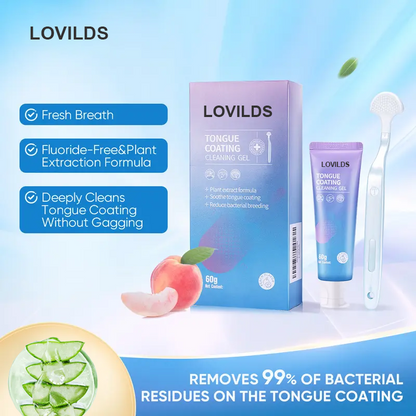 LOVILDS Tongue Cleaning Gel & Tongue Brush, for Cleaner Mouth Reduce Bad Breath