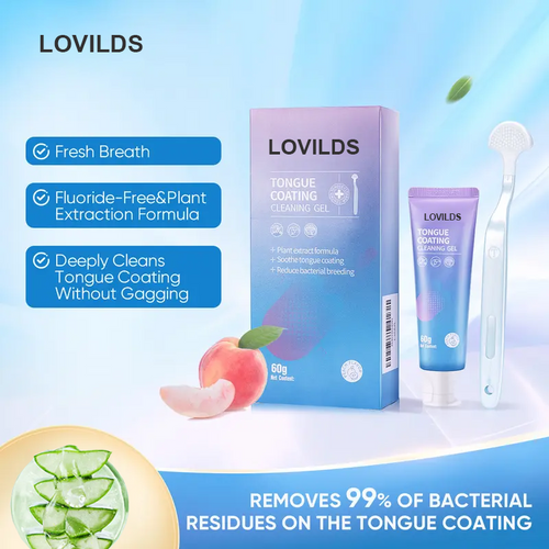 LOVILDS Tongue Cleaning Gel & Tongue Brush, for Cleaner Mouth Reduce Bad Breath