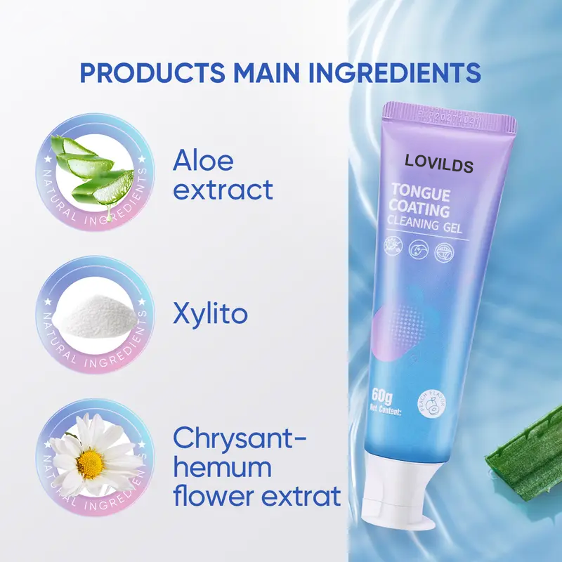 LOVILDS Tongue Cleaning Gel & Tongue Brush, for Cleaner Mouth Reduce Bad Breath