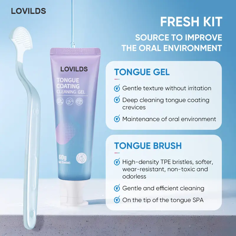 LOVILDS Tongue Cleaning Gel & Tongue Brush, for Cleaner Mouth Reduce Bad Breath