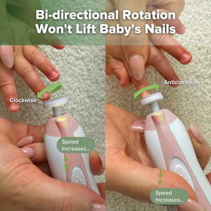 【Safety Guaranteed】Qooes Baby Electric Nail File | Anti-cut Injury Design with Low Noise | Specialized Nail Trimming and Shaping Device for Newborns